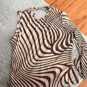 Fashion Nova Brown and Cream Striped Bodysuit